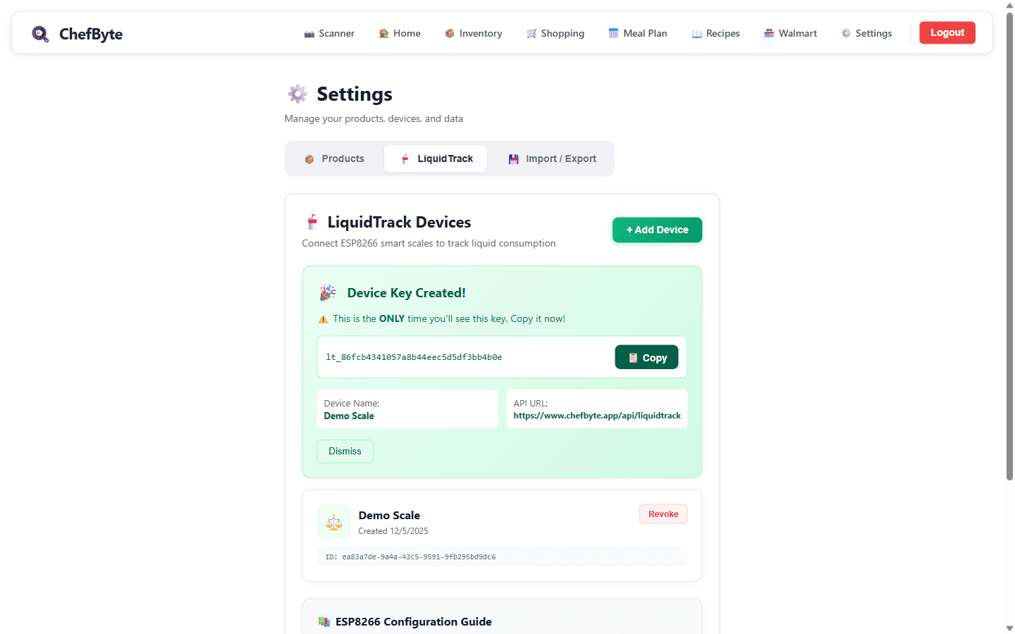ChefByte LiquidTrack integration