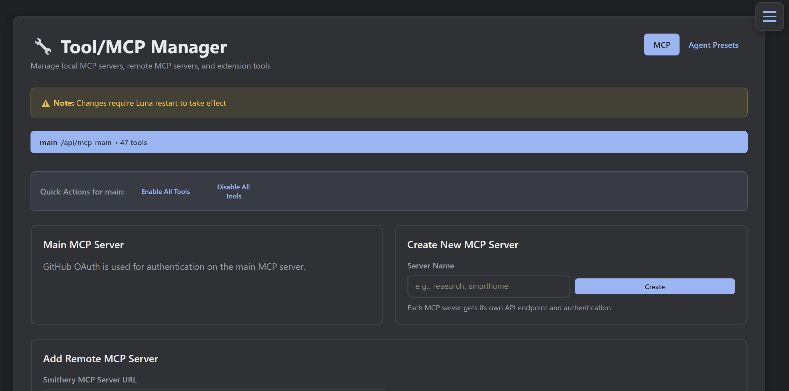 Luna Hub MCP tool manager