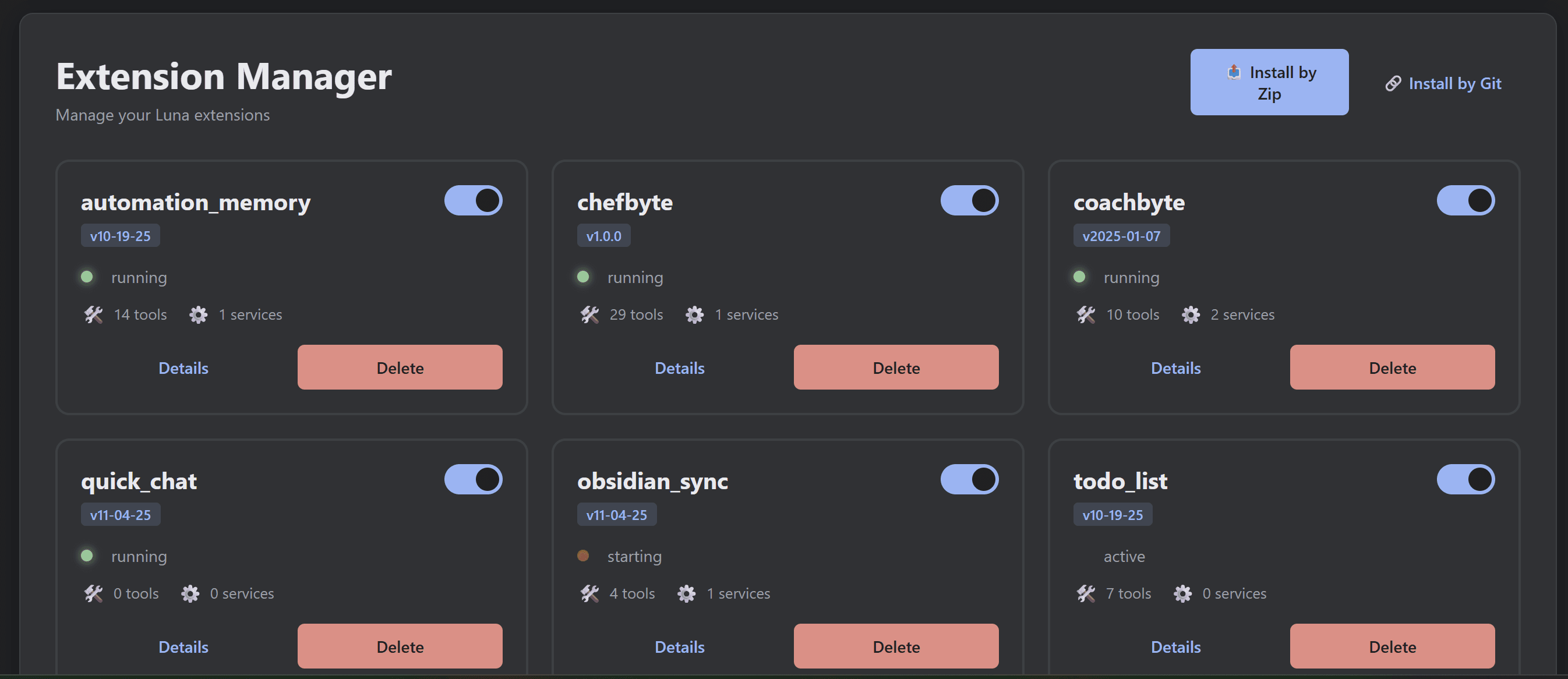 Luna Hub extension manager